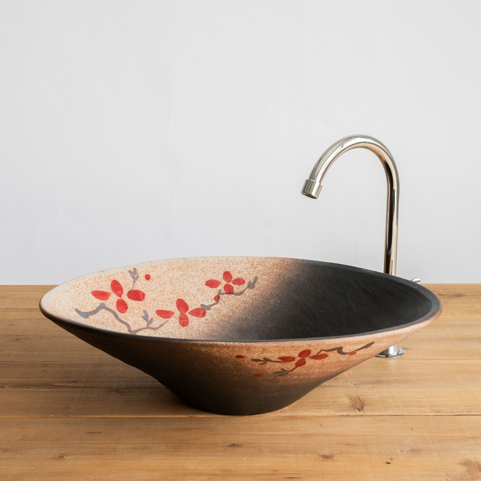 赤絵付楕円手洗鉢(W50cm) | 明山 オンラインショップ